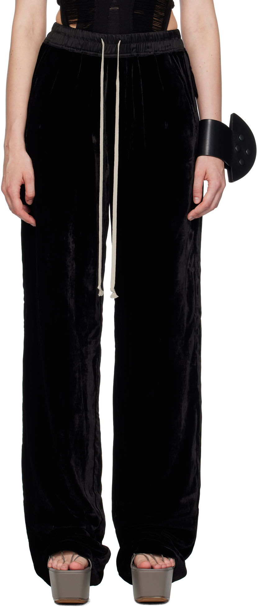 Byxor Rick Owens Rick Owens Dietrich Drawstring Velvet Trousers Svart | RP02E4325 V