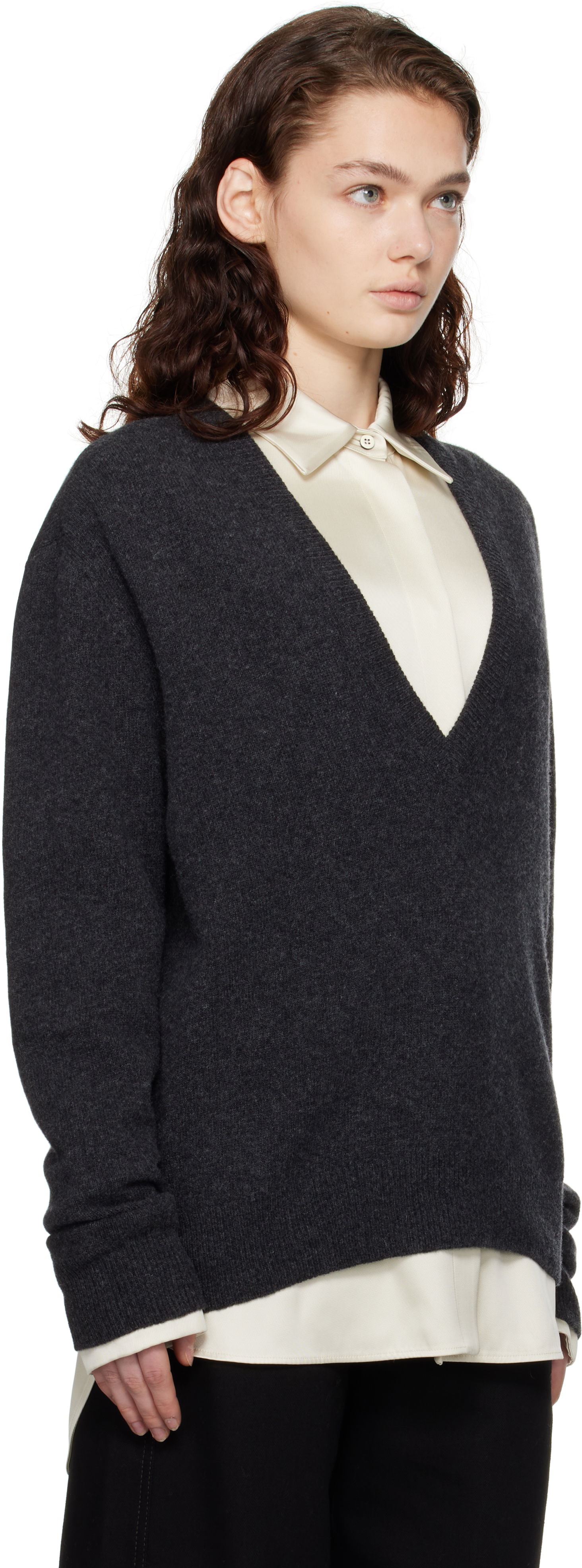 Sweater LEMAIRE LEMAIRE Deep V-Neck Sweater Grå | TO1253 LK1026, 1