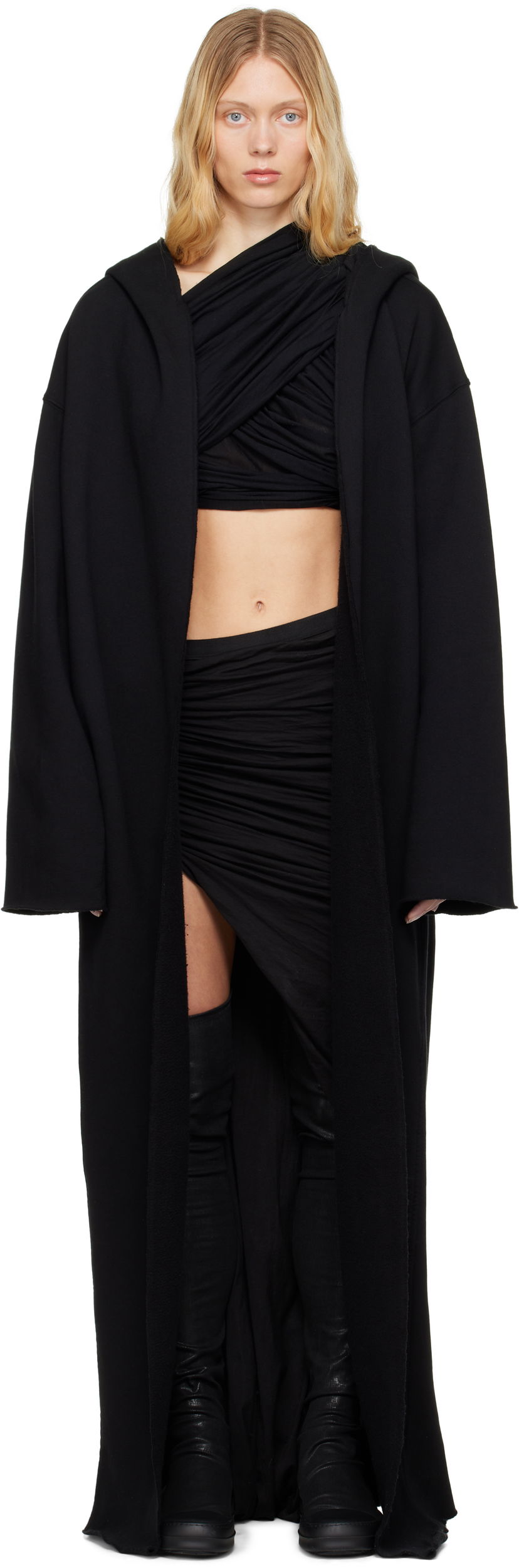 Sweatshirt Rick Owens Rick Owens DRKSHDW Hollywood Dragging Peter Hoodie Svart | DS01E3248 F