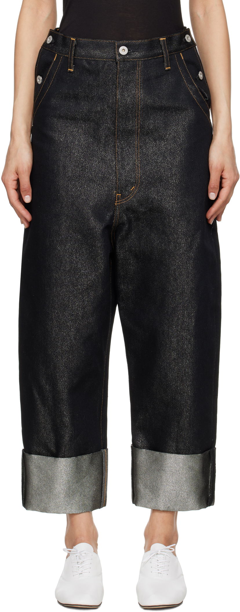 Jeans Junya Watanabe Junya Watanabe Glitter Denim Cropped Jeans Svart | JO-P018-051-1