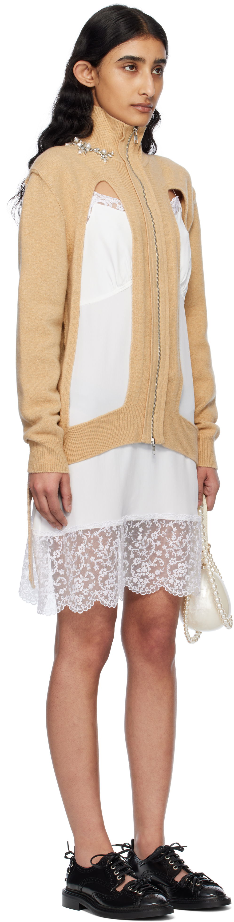 Klä Simone Rocha Simone Rocha Embellished Window Zip Cardigan Beige | LMK4BW 0660, 1