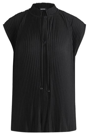 Linne BOSS Stretch Sleeveless Plissé Top Svart | 50546364