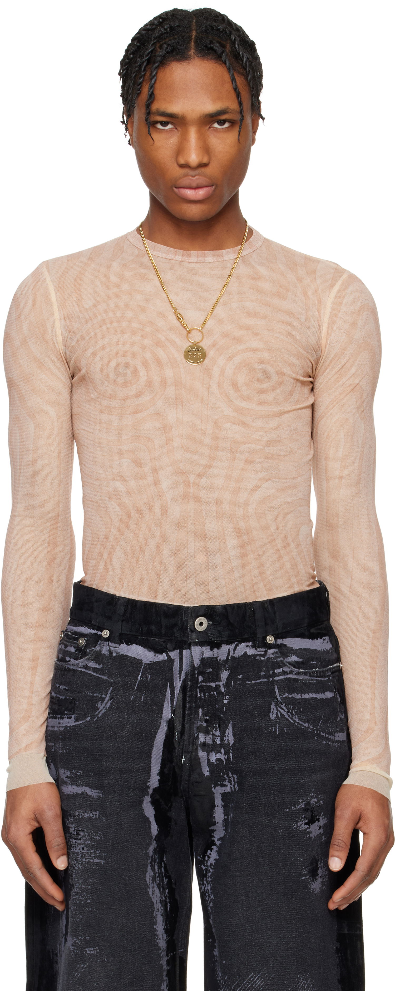 T-shirt Jean Paul Gaultier Jean Paul Gaultier 'The Spirale' Long Sleeve T-Shirt Beige | 25/34-F-TO270-T587-2026, 0