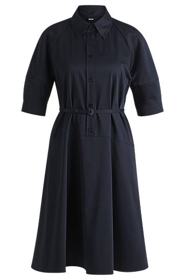 Klä BOSS Stretch Cotton Shirt Dress with Half Placket Mörkblå | 50537388