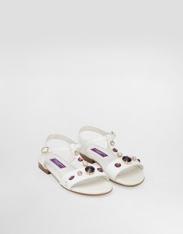 Tillbehör Dolce & Gabbana Dolce & Gabbana Patent Leather Sandals With Crystals Vit | D11364AN1968V135, 2