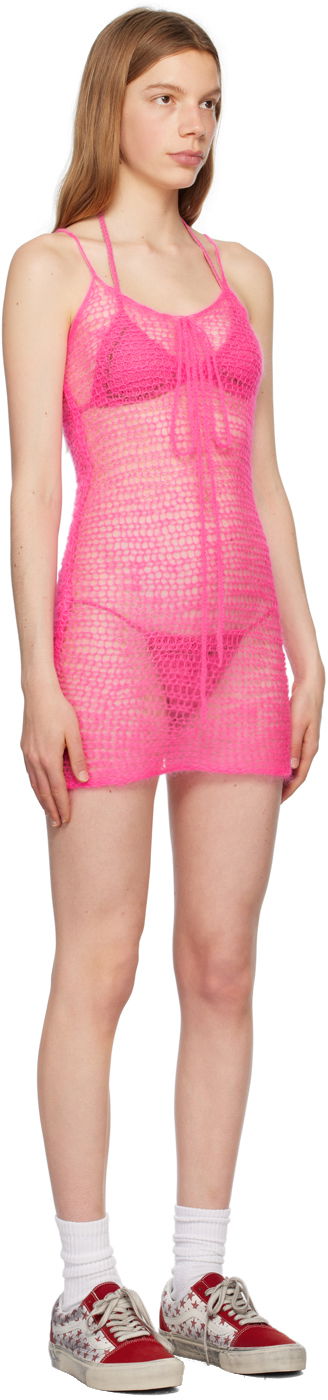Klä ERL Open Knit Bow Minidress Rosa | ERL06O104, 1