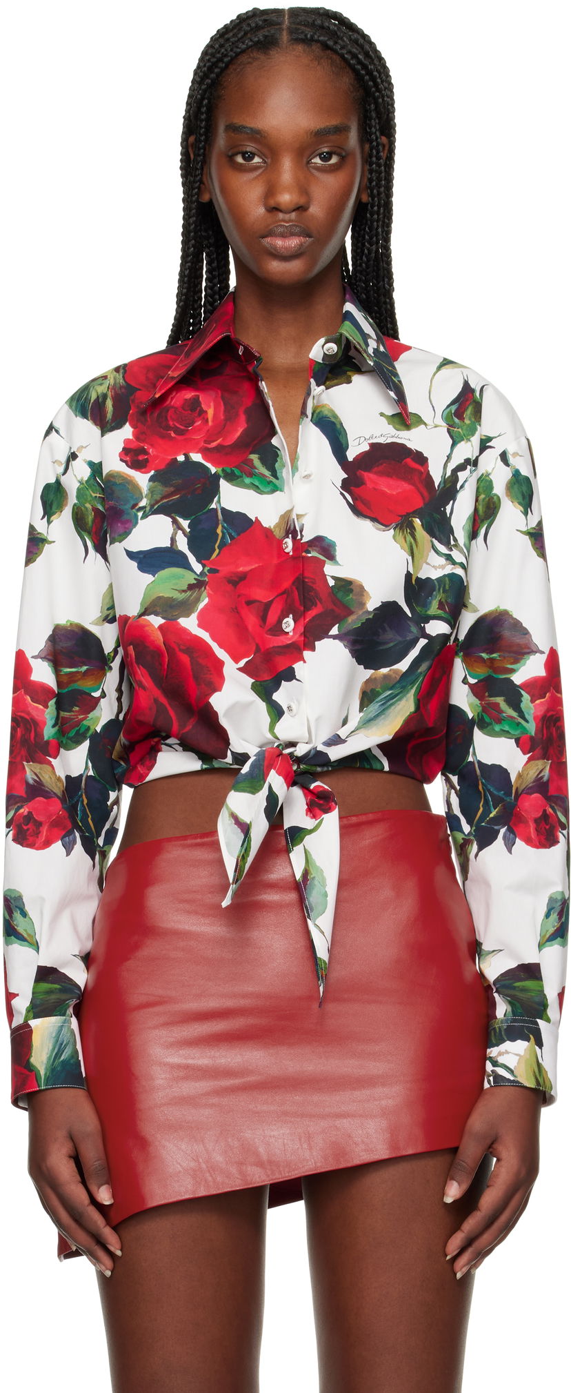 Skjorta Dolce & Gabbana Dolce&Gabbana Rose Print Tie Front Shirt Vit | F5S65T HS5S2