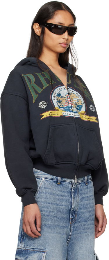 Sweatshirt Rhude Rhude Monaco Regatta Graphic Full-Zip Hoodie Svart | RHSS25HO09012, 1