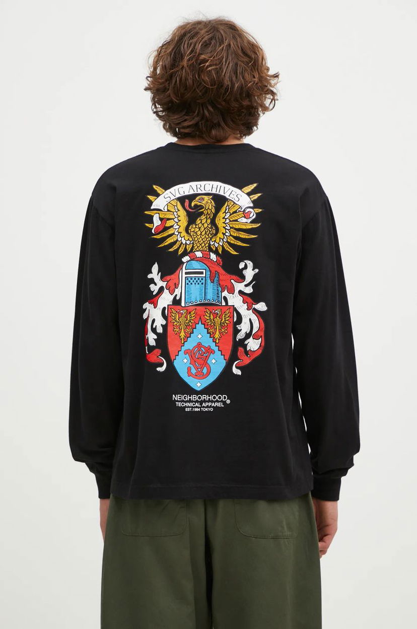 T-shirt Neighborhood Black Long Sleeve T-Shirt with Graphic Print Svart | 242PCNH.LT13