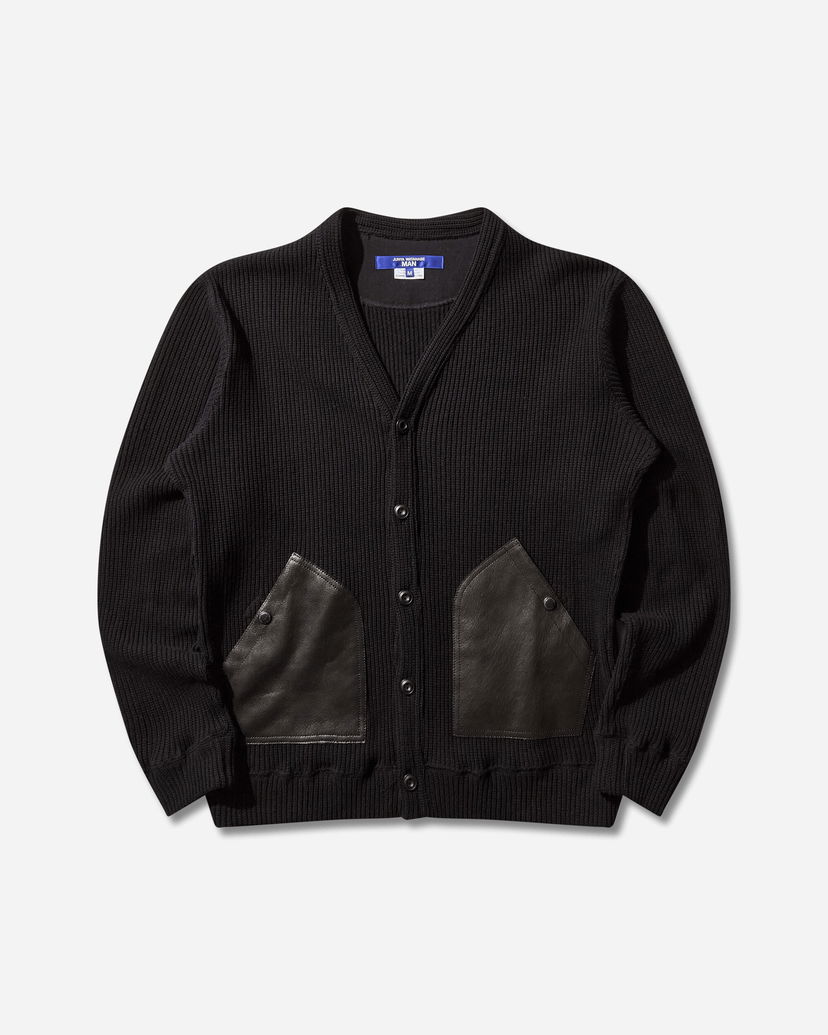 Sweater Junya Watanabe Junya Watanabe Ribbed Knit Wool Cardigan with Leather Pockets Svart | WP-T011-W25 1