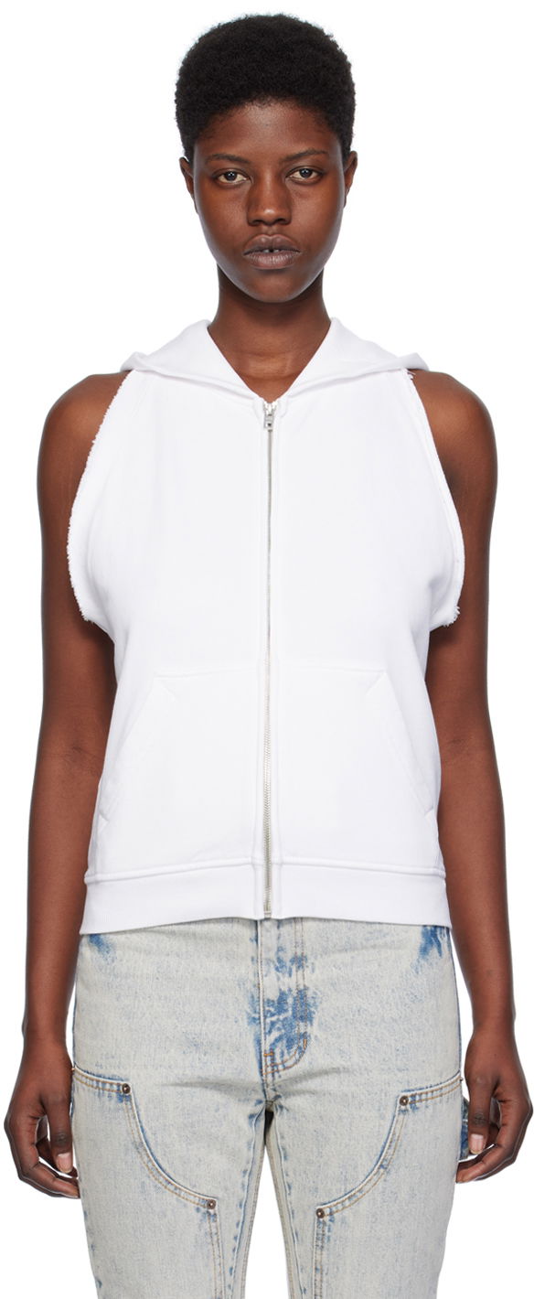 Sweatshirt We11done Sleeveless Zip Hoodie Vit | WD-TJ0-24-756-W-WH