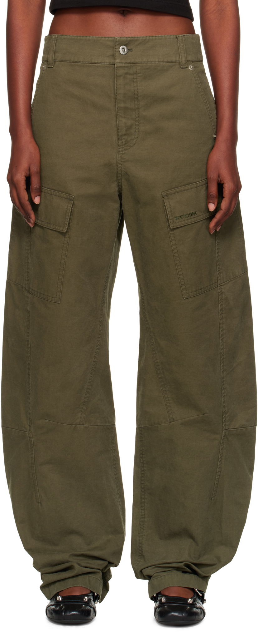 Cargo byxor We11done We11done Curved Cargo Trousers Grön | WD-PT2-25-216-W-KK