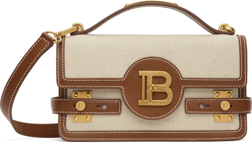 Handväska Balmain Balmain B-Buzz 24 Canvas and Leather Bag Beige | DN1DA829TCFE