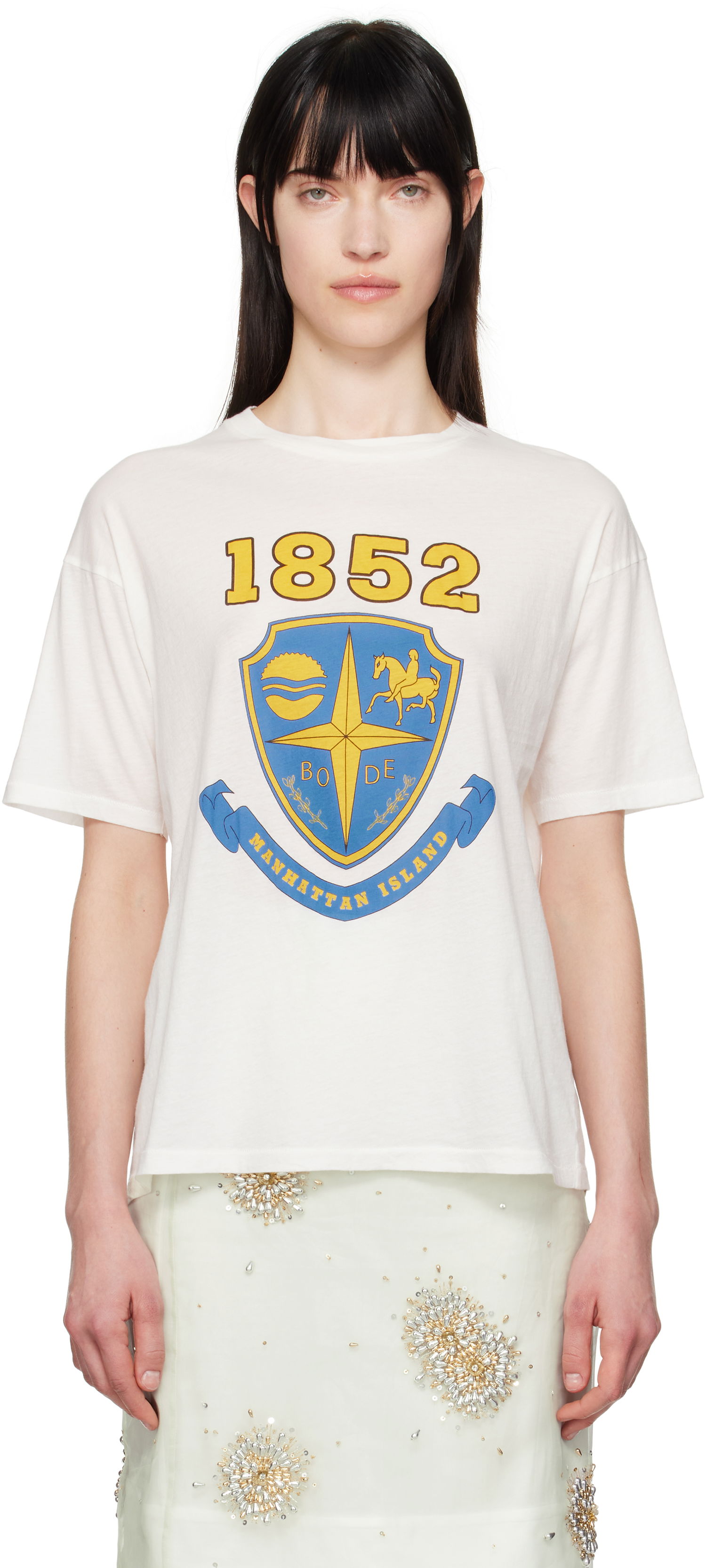 T-shirt Bode Bode Crest Boxy T-Shirt Vit | MRS25CS008, 0