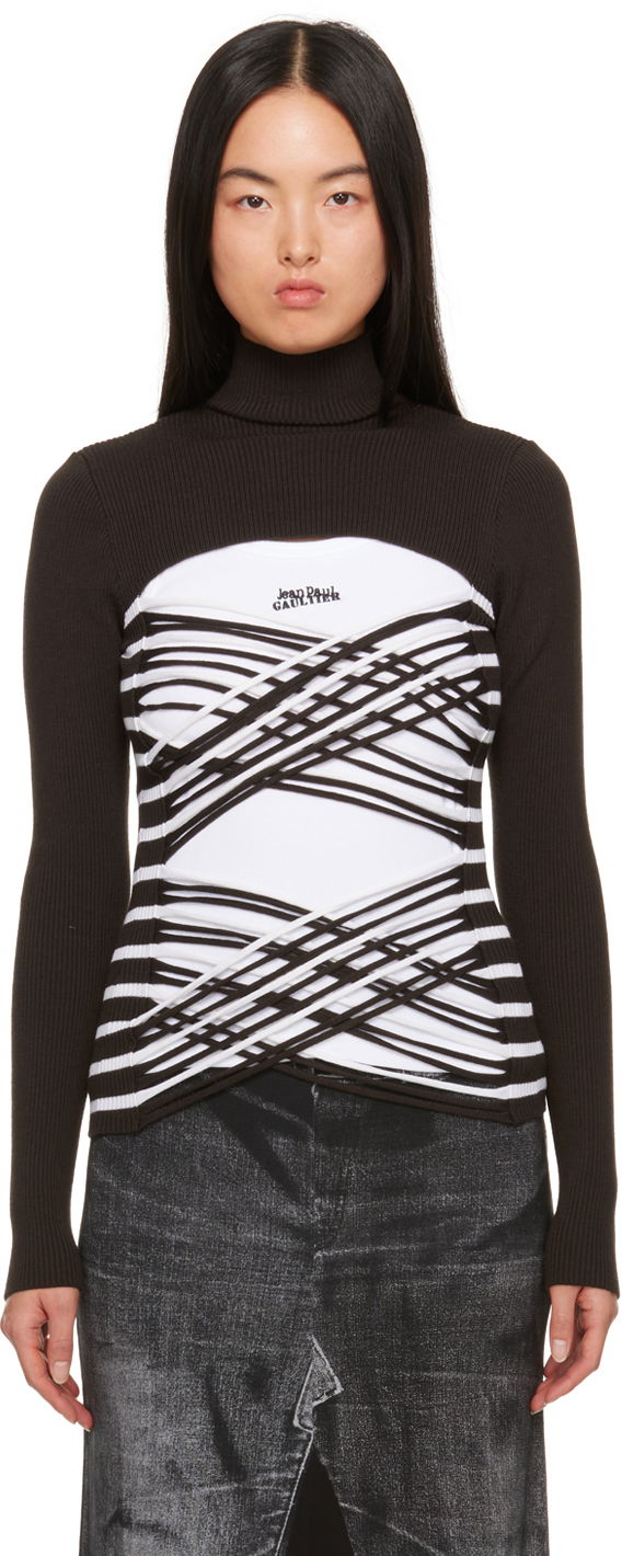 Sweater Jean Paul Gaultier Jean Paul Gaultier Striped Turtleneck Top Svart | 23/15-F-PL038-M056-6001