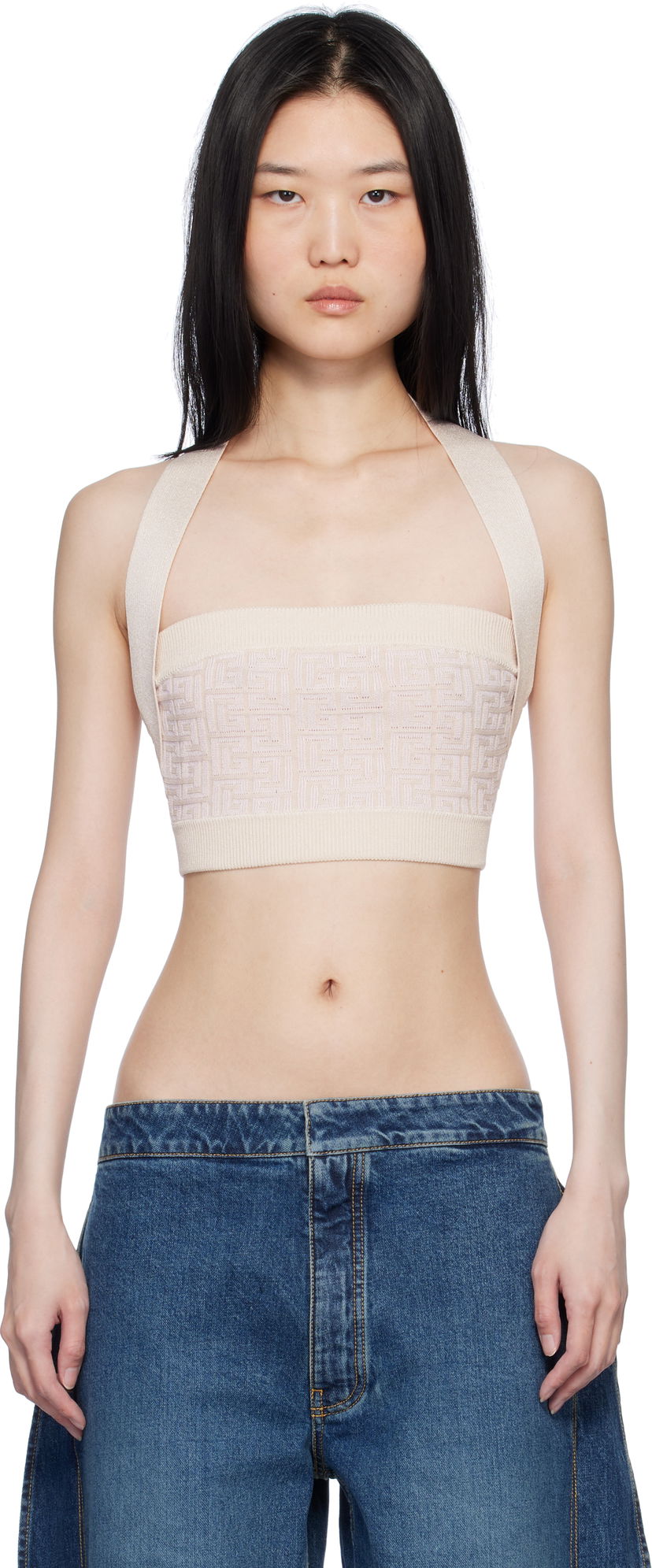 Linne Balmain Labyrinth Monogram Tank Top Beige | EF1AA025KI02