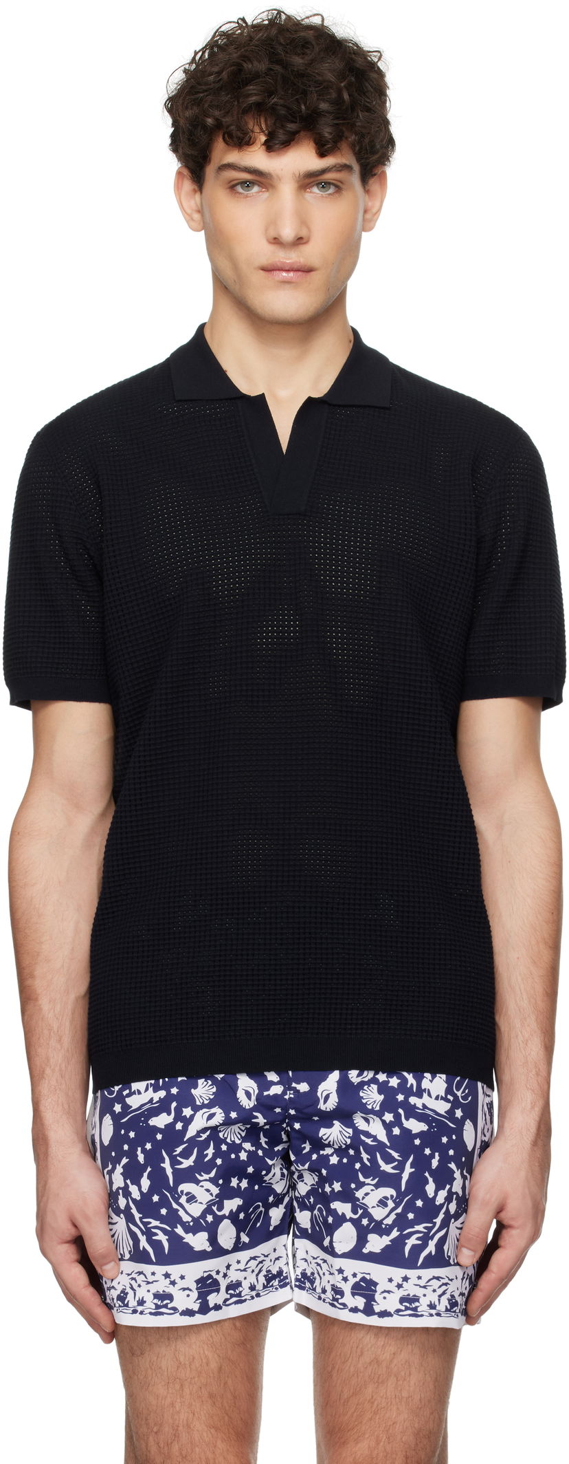 Polotröja Orlebar Brown Orlebar Brown Roddy Open Knit Polo Svart | 277989