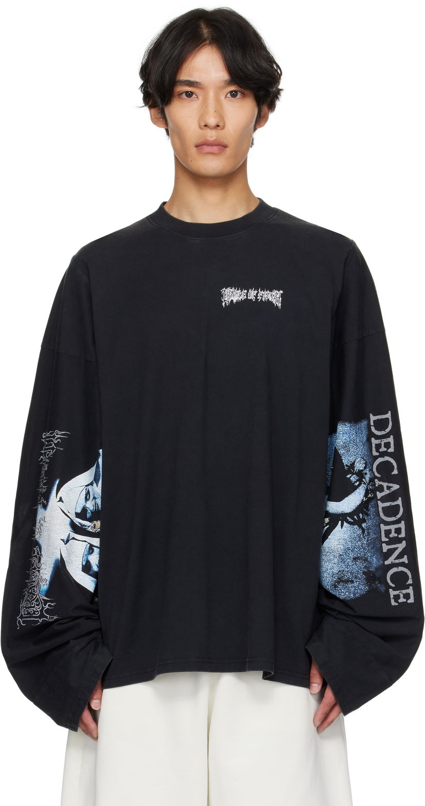 T-shirt VETEMENTS Vetements Cradle of Filth 'Decadence' Cut-Up Longsleeve T-Shirt Svart | UCF76LS980B