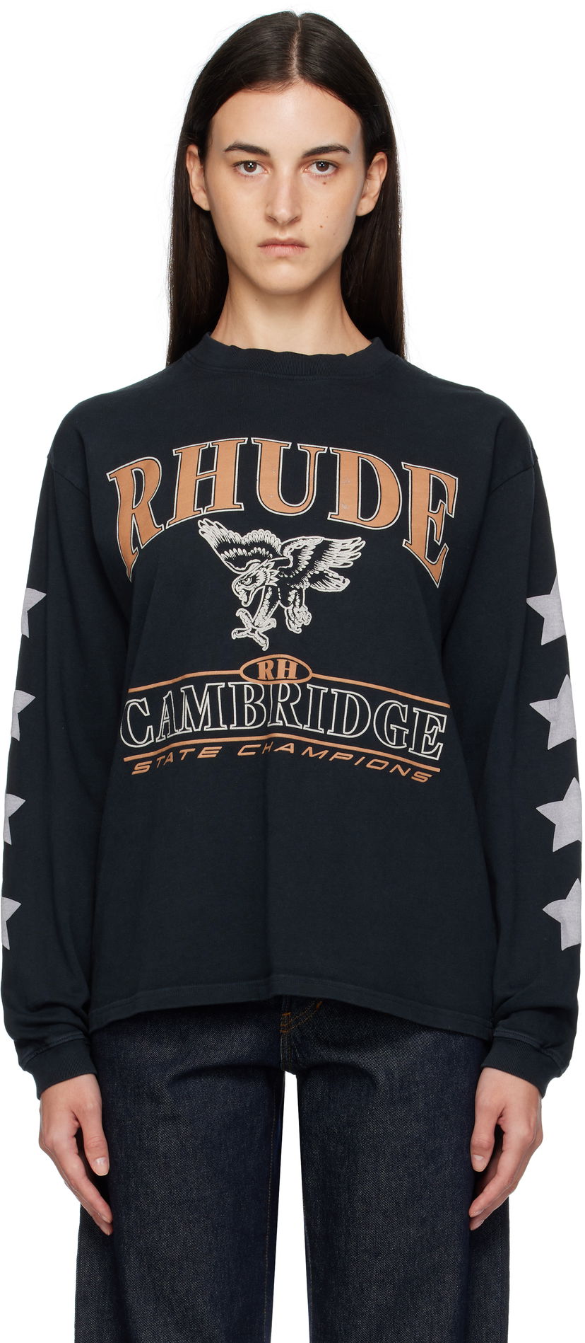 T-shirt Rhude Rhude 'Cambridge State Champs' Long Sleeve T-Shirt Svart | RHPF25TT15012