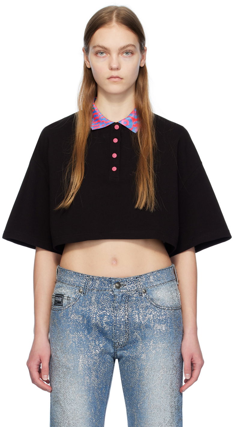 Crop top Versace Jeans Couture Black Cropped Polo Svart | E76HAGT00_ECJ01T
