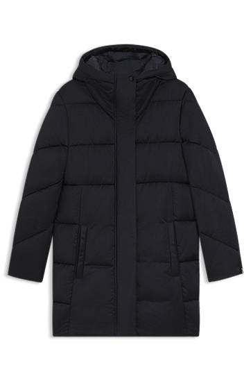 Pufferjacka BOSS Water-repellent Hooded Quilted Puffer Jacket with Piping Svart | 50546834