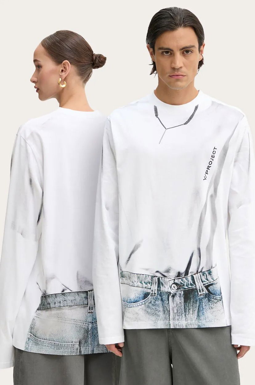 T-shirt Y/PROJECT Trompe L'oeil Long Sleeve Graphic T-Shirt Vit | 204TS021