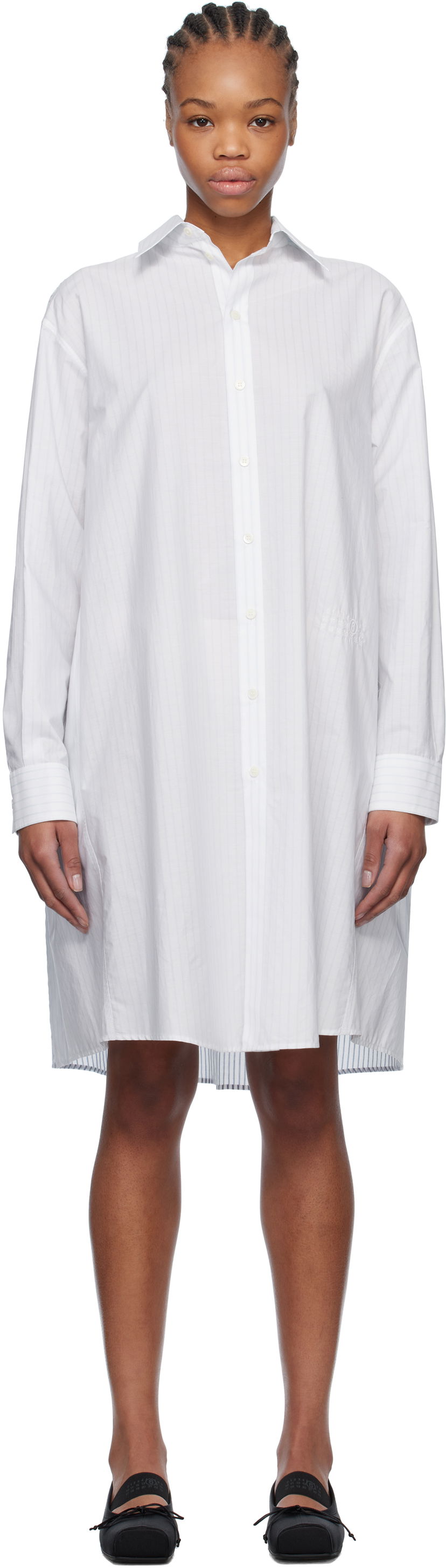 Klä Maison Margiela MM6 Maison Margiela Spliced Striped Cotton Poplin Midi Shirt Dress Vit | S52DD0059 M35252