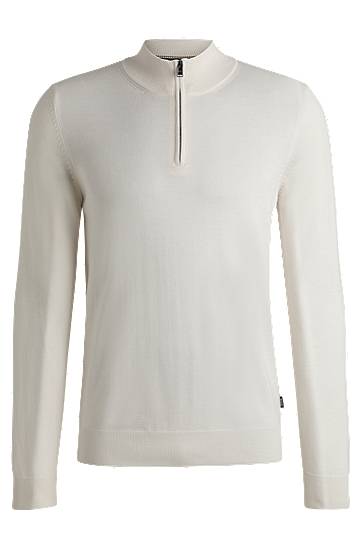 Sweater BOSS Virgin Wool Zip-Neck Sweater Vit | 50528300