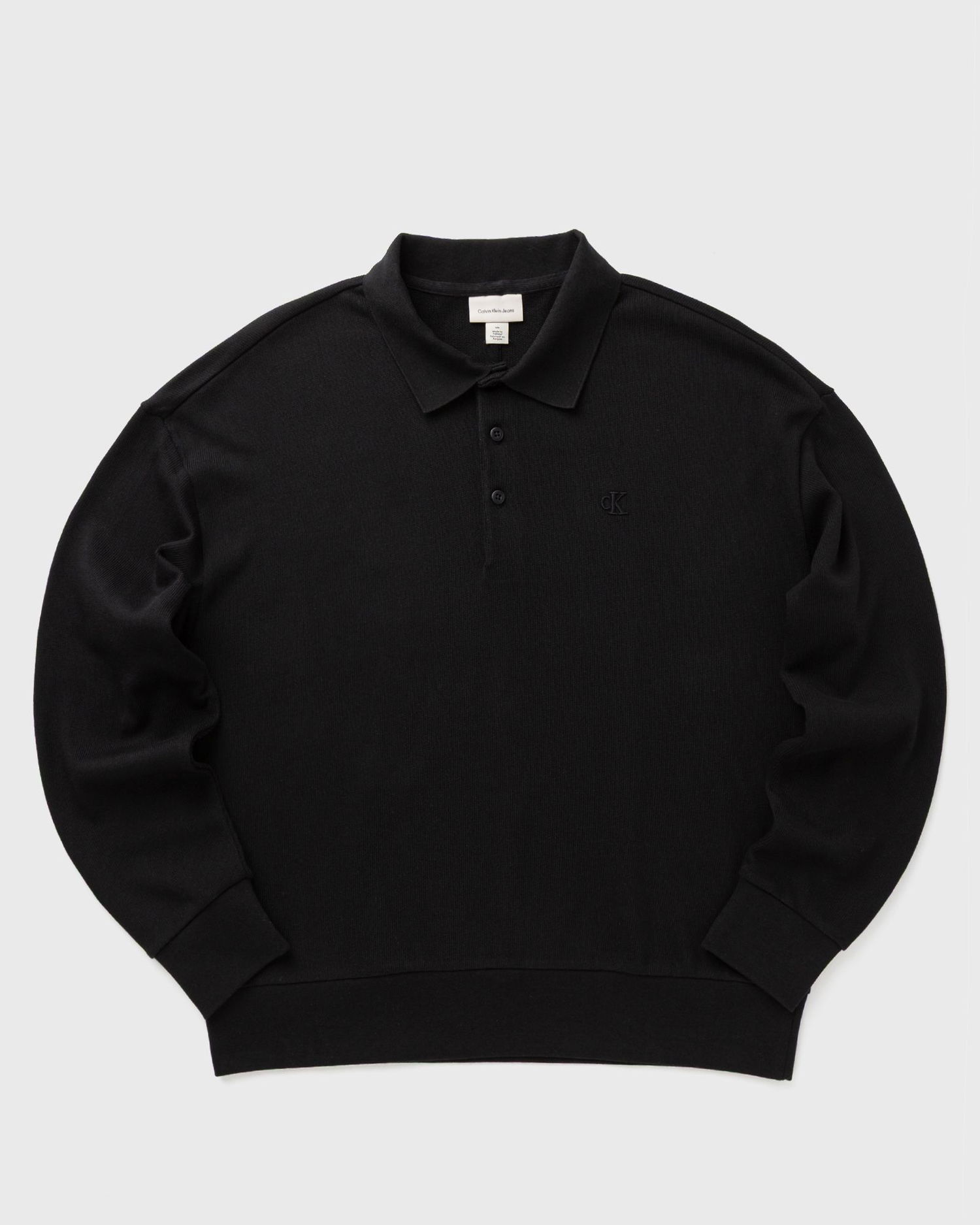Polotröja CALVIN KLEIN Long Sleeve Heavyweight Sweater-Knit Jersey Polo Shirt Svart | LV04RD224GUB1, 0
