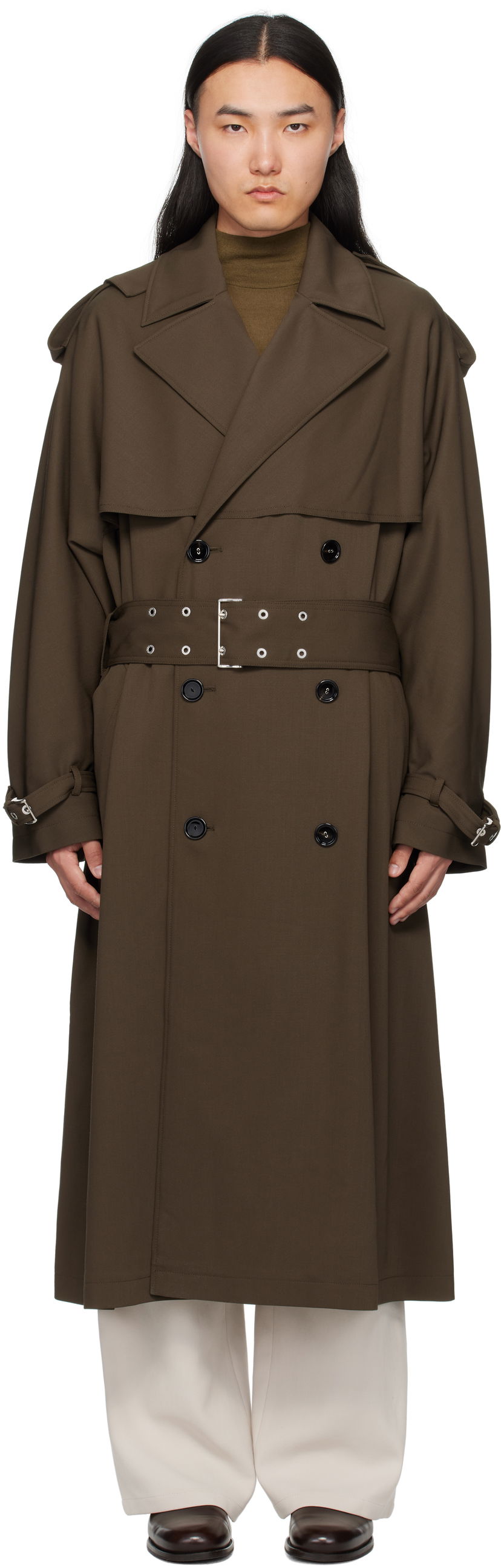 Trenchcoat AMI AMI Paris Wool Trench Coat Grön | HJK604.WV0067