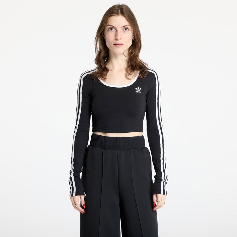 Crop top adidas Originals 3 Stripes Crop Long Sleeve T-Shirt Svart | JD4624