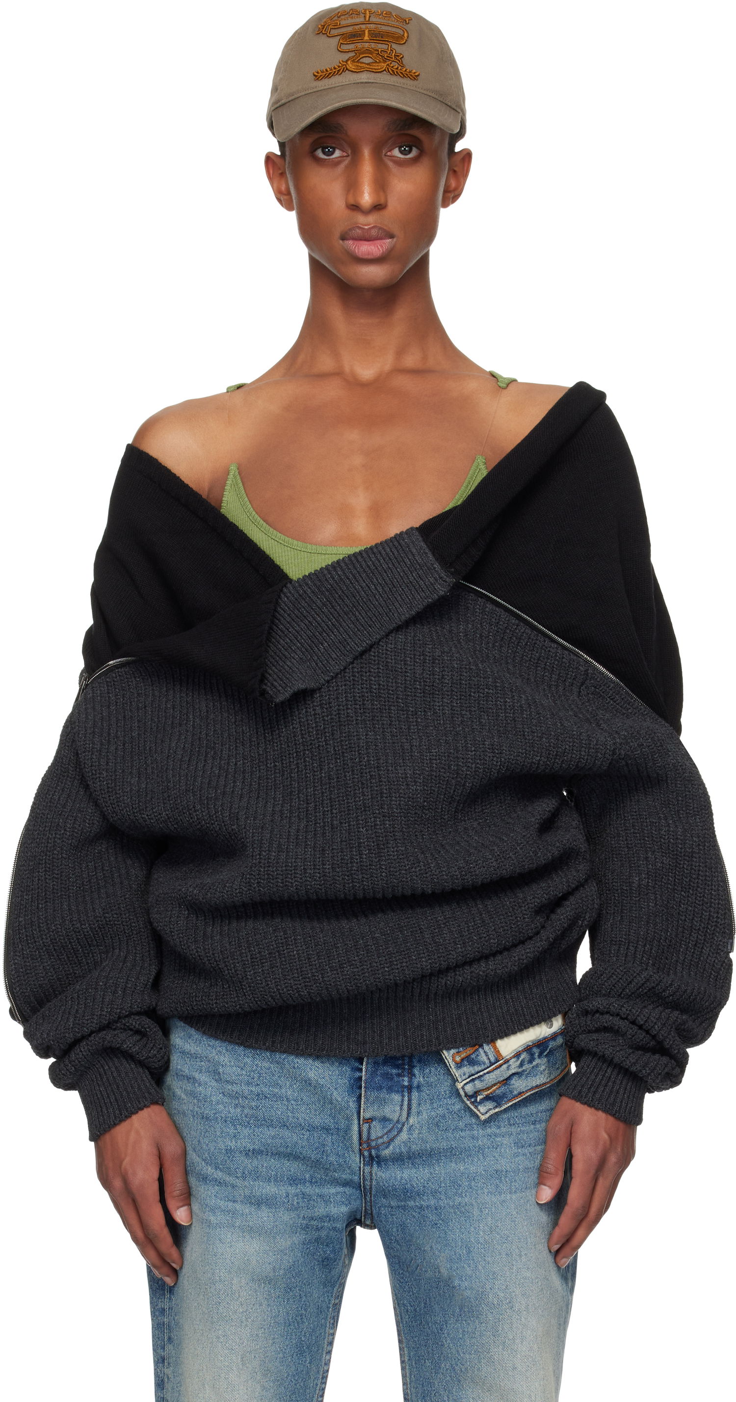 Sweater Y/PROJECT Zip Insert High Neck Sweater Grå | 206SW008, 0