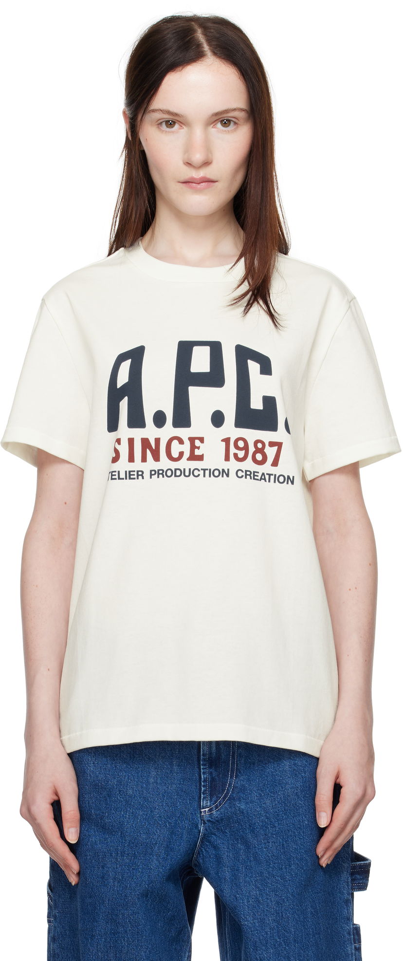 T-shirt A.P.C. Print Label T-Shirt Vit | COHBU-M26442