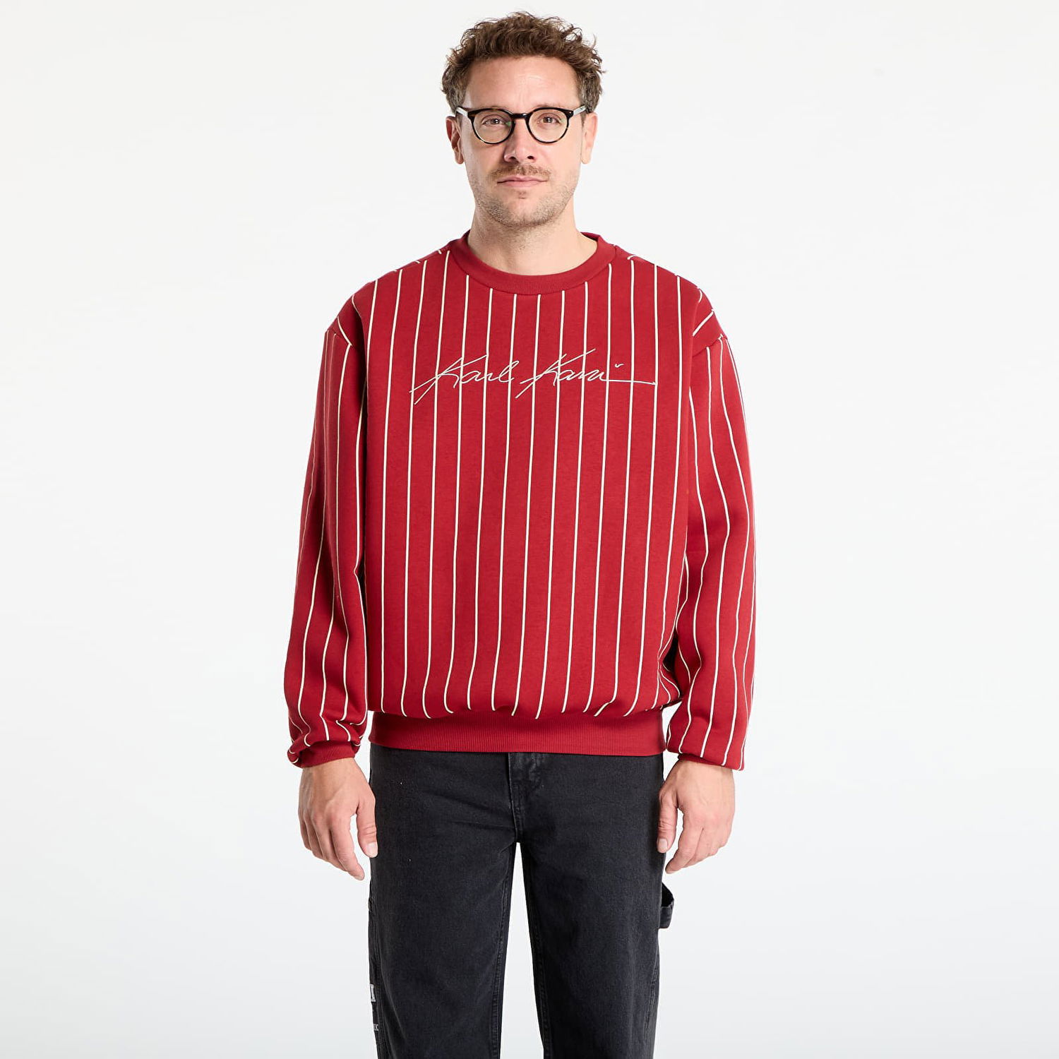 Sweatshirt Karl Kani Karl Kani Autograph Pinstripe Crewneck Sweatshirt Röd | PD00007595, 0