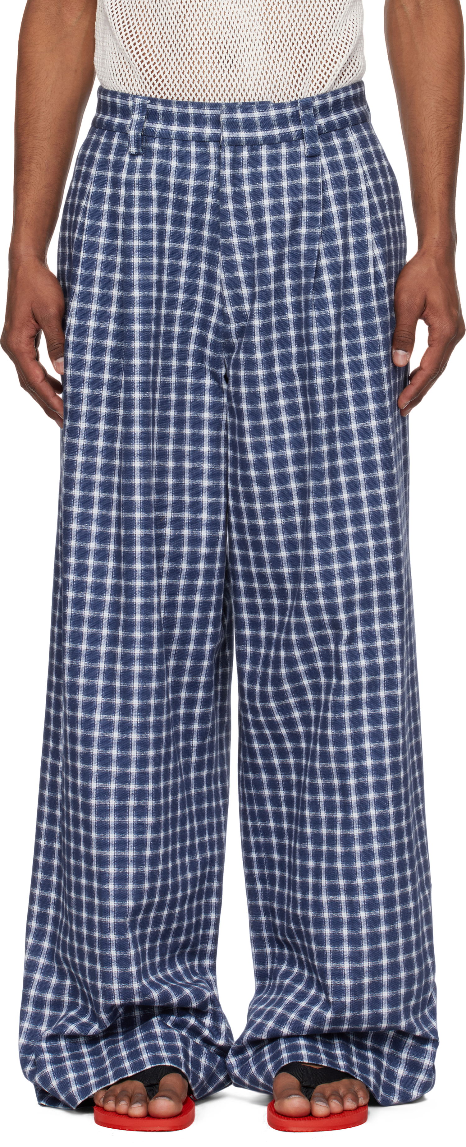 Byxor ERL ERL Check Pleated Tailored Trousers Blå | ERL10P038, 0