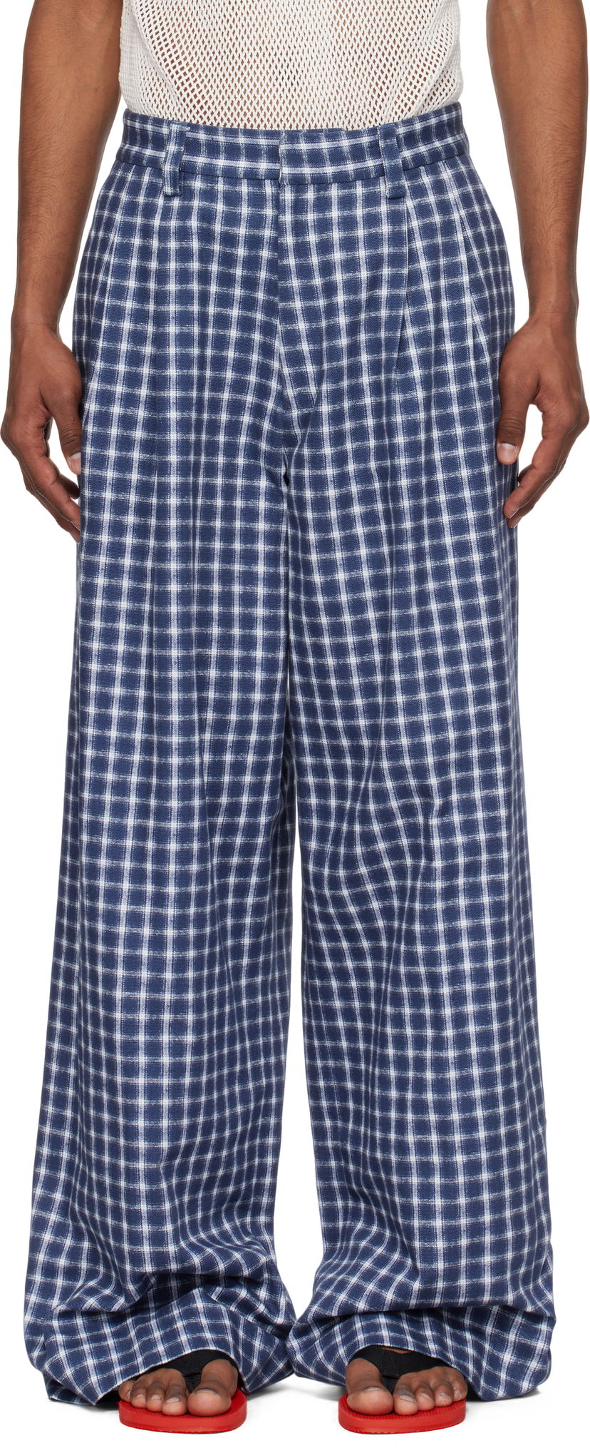 Byxor ERL ERL Check Pleated Tailored Trousers Blå | ERL10P038