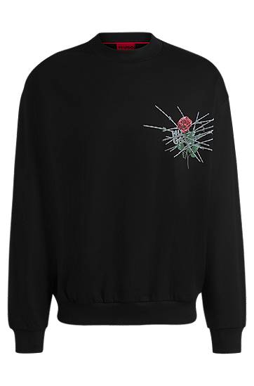 Sweater BOSS Relaxed-Fit Sweatshirt with Rose Graphic Svart | 50532094