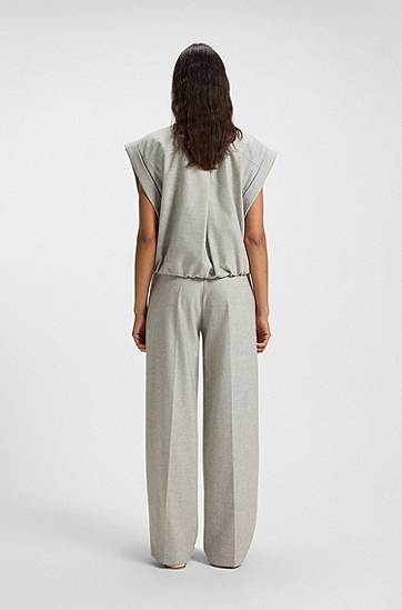 Byxor BOSS Pleated Straight-leg Trousers in Melange Stretch Flannel Grå | 50547679, 1
