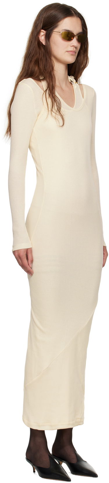Klä Jean Paul Gaultier Jean Paul Gaultier Ribbed Twisted Double Layer Midi Dress Beige | 25/03-W-DR014-J000-03, 1
