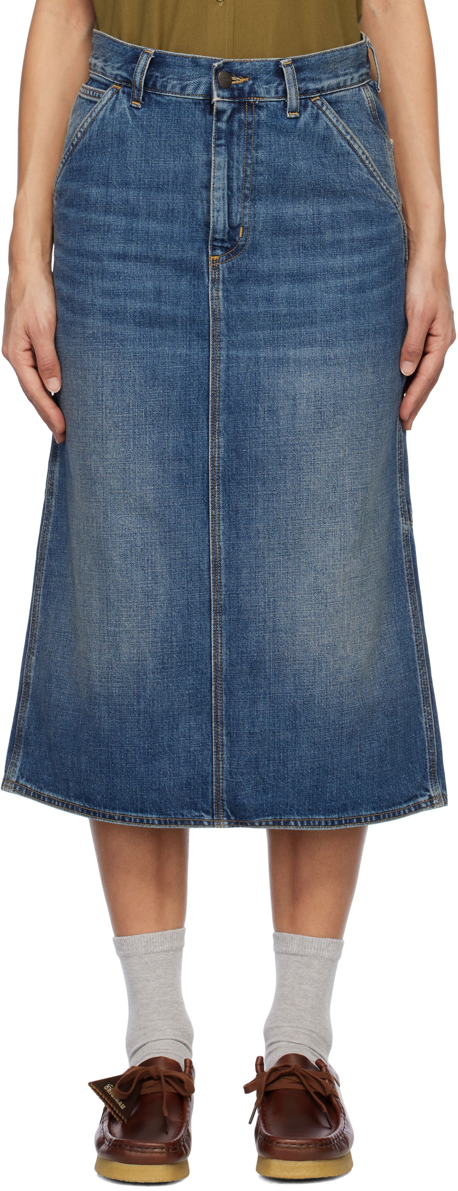 Kjol Carhartt WIP Single Knee Denim Midi Skirt Blå | I034224 014L, 0