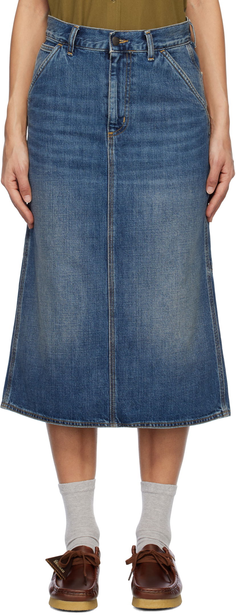Kjol Carhartt WIP Single Knee Denim Midi Skirt Blå | I034224 014L