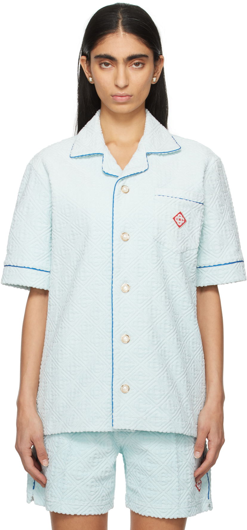 Skjorta Casablanca Monogram Towelling Relaxed Fit Shirt Blå | U-MPS25-SH-085-01