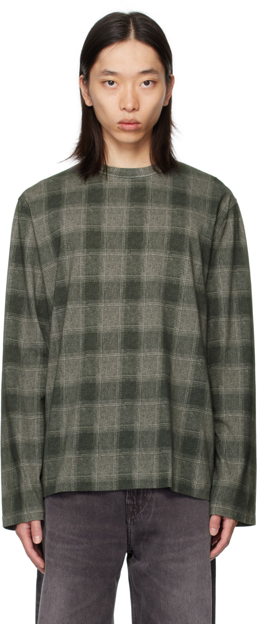 T-shirt OUR LEGACY Our Legacy Box Check Long Sleeve T-Shirt Grön | M4256BO
