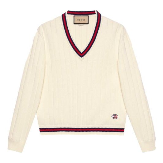 Sweater Gucci Gucci Knit V-Neck Wool Sweater Vit | 653626-XKBUR-9182