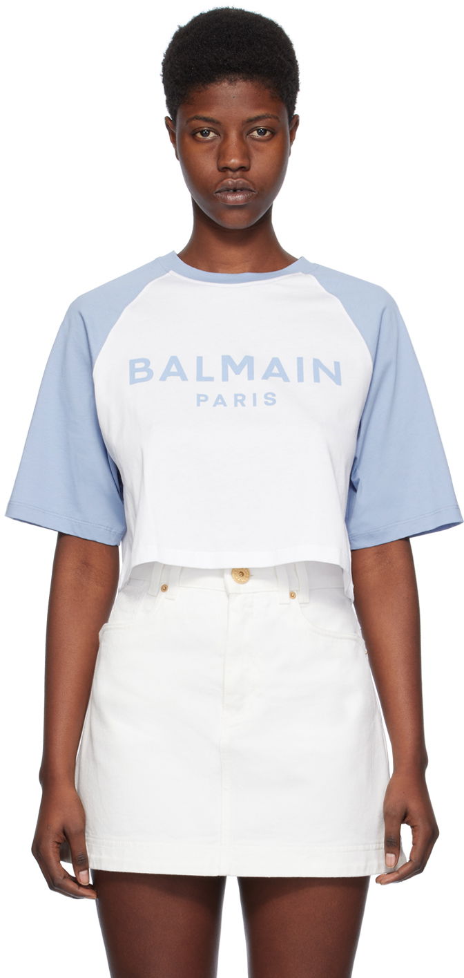 T-shirt Balmain Raglan Sleeve T-Shirt Vit | CF1EE090BB02