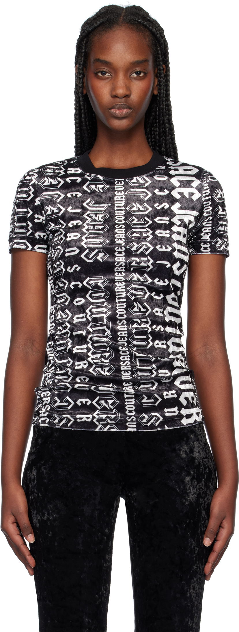T-shirt Versace Couture Logo Velvet T-Shirt Svart | E77HAH608_EJS403