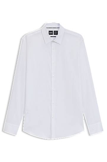 Skjorta BOSS Men's Slim Fit Performance Structured Cotton Shirt Vit | 50480109