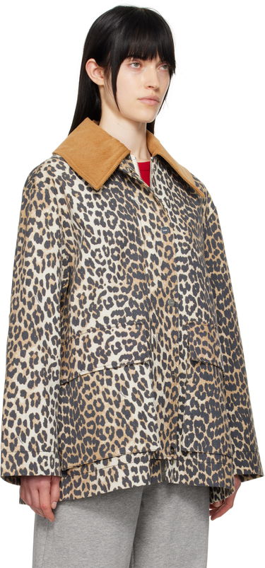 Rockar GANNI Ganni Leopard Print Canvas Midi Jacket Beige | W0391, 1