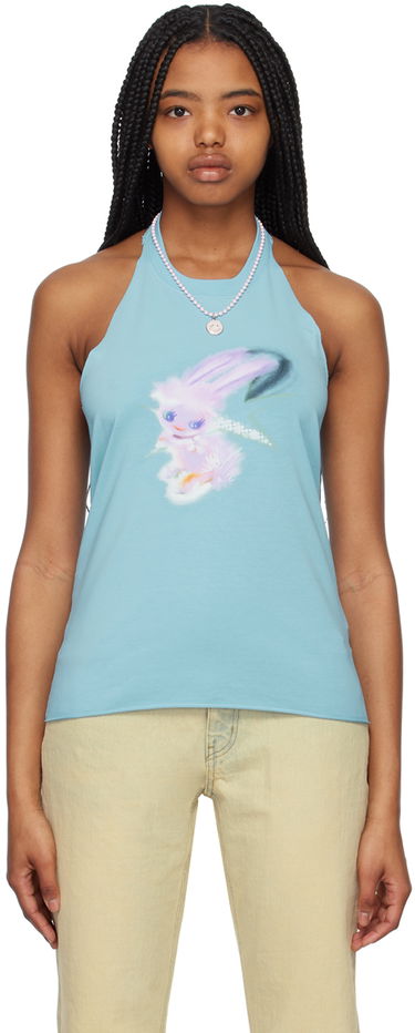 Linne We11done Halter Graphic Tank Top Turkos | WD-TT1-23-738-W-SK, 0