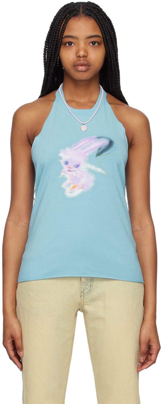 Linne We11done Halter Graphic Tank Top Turkos | WD-TT1-23-738-W-SK